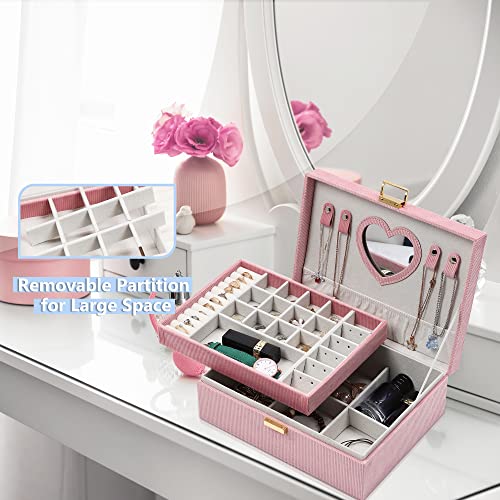 Dajasan Jewelry Boxes for Women Girls, Jewelry Organizer Box, 2-Layer Large Velvet Jewelry Organizer for Rings Necklaces B...