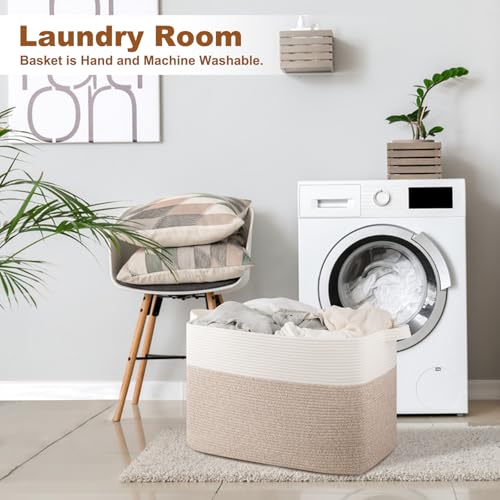 OIASKET XXXL Supre Large Blanket Basket for Clothes, Towels, Pillows, 108L Cotton Rope Storage Basket for Living Room, Wov...
