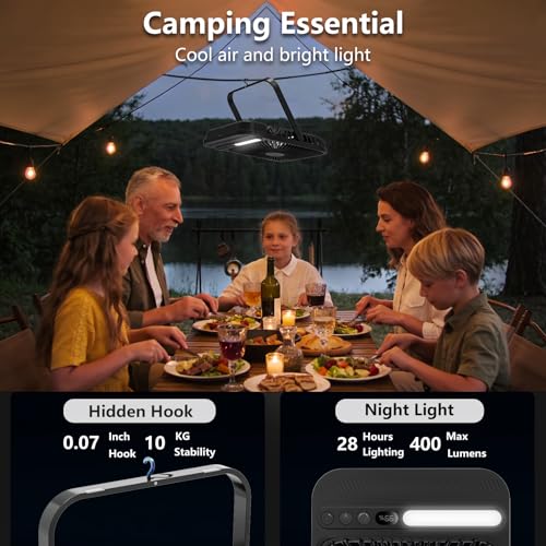 Deyagoo Travel Fan,7-Inch Camping Fan, Rechargeable Fan, 28H 10000mAh Ultra-Thin Quiet USB Desk Fan with Timer & LED Displ...
