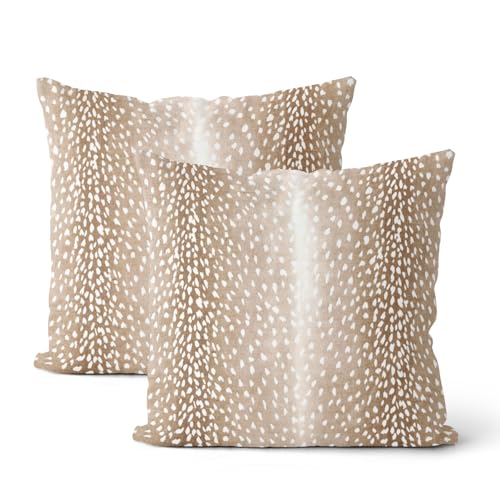 DAFENA Antelope Pillow Covers 22x22 Inch 2 Pcs Brown Deer Animal Skin Print Decor Throw Pillows Fall Winter Modern Outdoor...