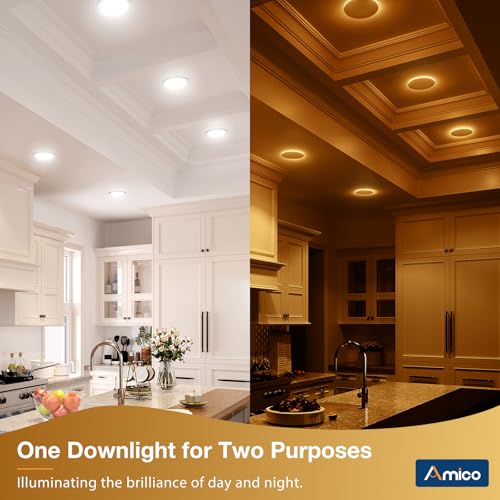 Amico 12 Pack 6 Inch 5CCT LED Recessed Ceiling Light with Night Light, 2700K/3000K/3500K/4000K/5000K Selectable Ultra-Thin...
