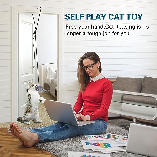 Kalimdor Interactive Cat Feather Toys,Retractable Teaser Toy ，Hanging Interactive Toys for Indoor Cats Kitten Play Chase E...