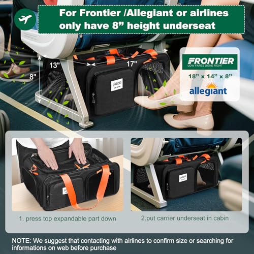 pidipiti 17x13x8 Frontier Allegiant Breeze Airlines Approved top Expandable pet Carrier for Extra-Small Dog/Small cat,Weig...
