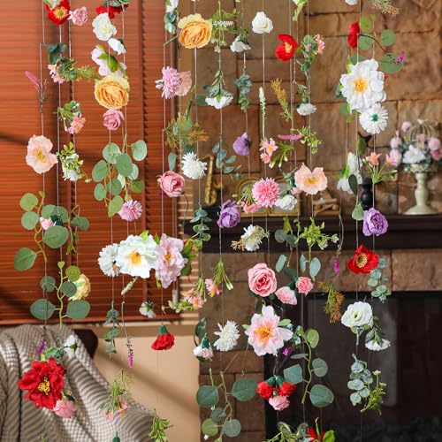 XunYee 6 Pcs 35.4 ft Flower Garlands Artificial Wildflower Vines Floral Hanging Backdrop Fake Flower Garlands Faux Silk Wi...