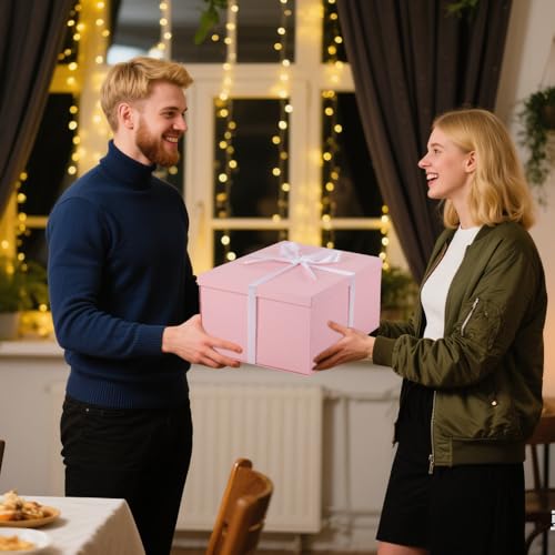 UoeRing 1Pcs Pink Extra Large gift box with lids 16.5×13×8 Inches gift boxes for presents,Birthday Box (include Ribbon, Pa...