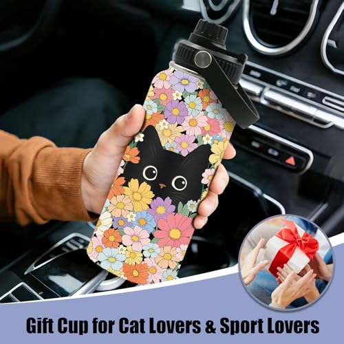 CGMIBAS Cat Water Bottle 32oz - Insulated Stainless Steel for Pets - Leak Proof Straw Lid, BPA-Free - Ideal Cat Gifts for ...