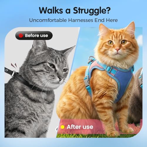 Cat Harness and Leash, Escape-Proof Cat Harness Set, Adjustable Step-in Pet Harness for Walking for Small Medium Cats (Blu...