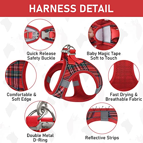 GAMUDA Small Dog Harness Collar and Leash Set, Step in No Chock No Pull Soft Mesh Adjustable Dog Vest Harnesses Plaid Refl...