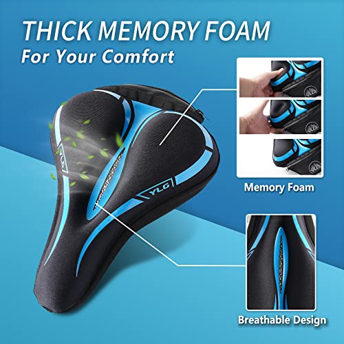 YLG Bike Seat Cover, Memory Foam & Gel Bike Seat Cushion Cover for Men Women, Comfortable Bicycle Seat Cover for Peloton/F...