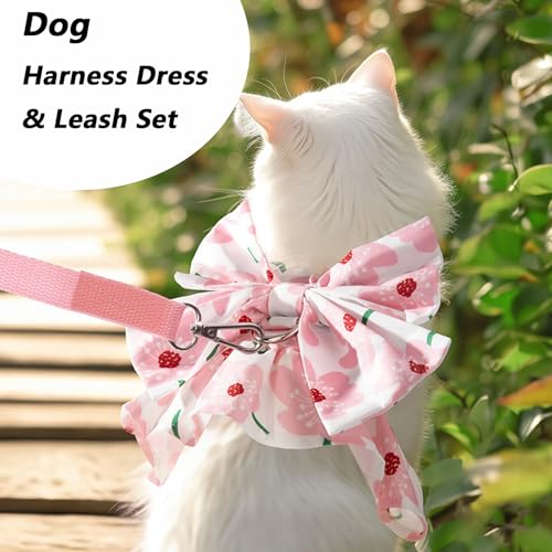 Qiansail Cute Dog Dress, Dogs Summer Dresses Female Bowknot Harness Leash Set Puppy Clothes Cat Princess Accessories for H...