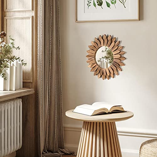 Honiway Wall Mirror Decorative 12 inch Rustic Wood Mirror Sunburst Boho Mirror for Entryway Bedroom Living Room Bathroom H...