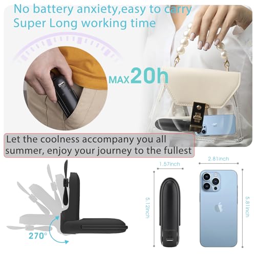 Digibond Handheld Mini Fan Rechargeable Battery Powered 3000mAh 6in1 Bullet Shape Portable Personal Fan 3 Speed with Flash...