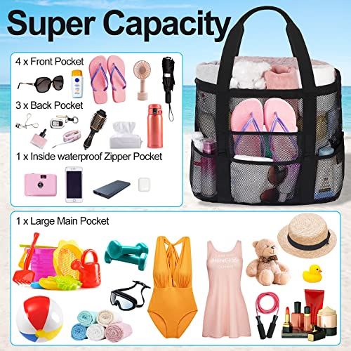 wanchel Mesh Beach Bags for Family - Women Beach Tote Bag for Toys, Towels, Travel Vacation Cruise Essentials