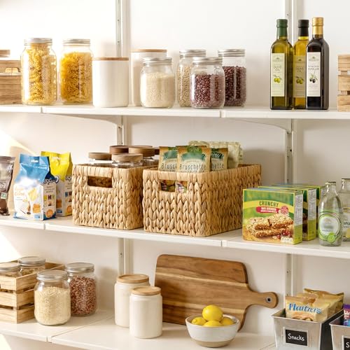 StorageWorks Wicker Basket, Baskets for Organizing, Storage Basket with Built-in Handles, Water Hyacinth Shelves (Medium ...