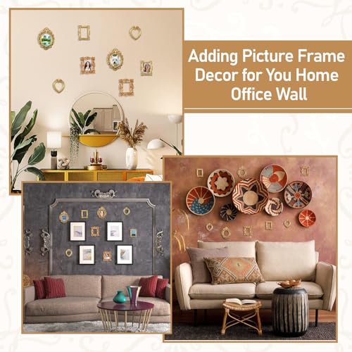 HJZHII 8 Pcs Vintage Resin Picture Frames, Gold Antique Photo Frame Mini Picture Frames Small Antique Ornament TableTop Sm...