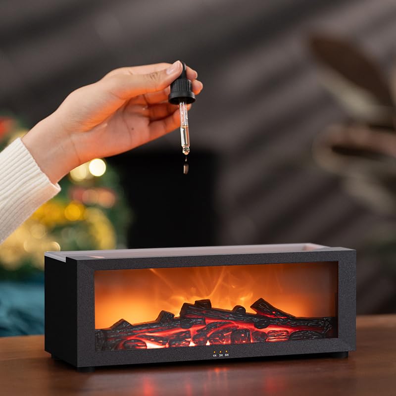 Essential Oil Diffuser, Fireplace Flame Oil Diffuser - Aromatherapy Aroma Humidifier, Upgrade 7 Colors Noiseless Remote Co...