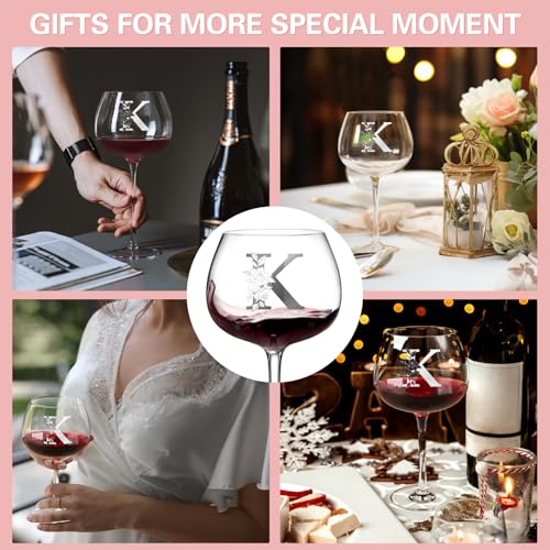 Personalized Gifts for Women, Monogrammed A-Z Wine Glass Custom Design, Unique Birthday Christmas Valentines Day Gift for ...