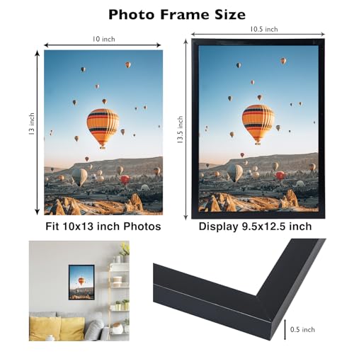 JCJMY 10x13 Picture Frame Black for Wall Hanging, Wall Mounting Horizontally or Vertically, 10 x 13 Wall Gallery Poster Ph...