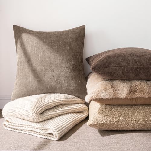 MIULEE Pack of 2 Decorative Throw Pillow Covers Soft Chenille Throw Pillows Solid Neutral Farmhouse Textured Cushion Cover...