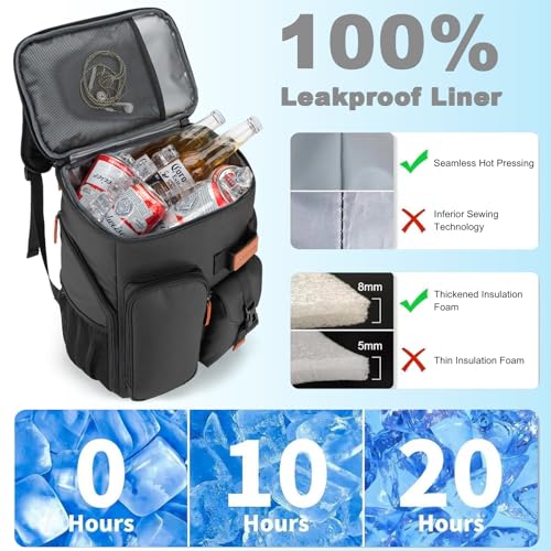BAGPARKK Insulated Cooler Backpack,33/45 Cans Multifunctional Double Deck Leakproof Cooler Bag with Sternum Strap,Large Ca...