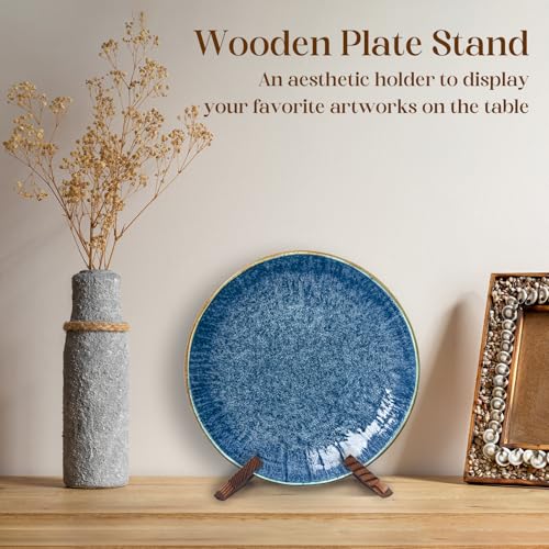 XKDOUS 2 Pack Plate Stand for Display, 6.5 Inch Wood Plate Display Holders, Picture Frame Holder, Cookbook Stand Recipe Bo...