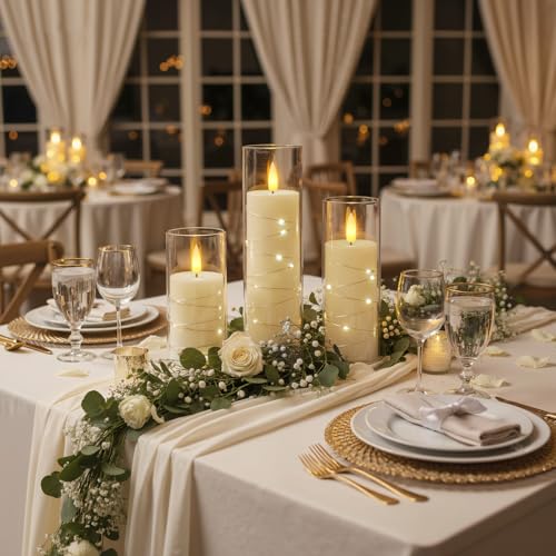Raycare Flameless Candle with Remote Timer, 3 Flickering Acrylic Battery Operated LED Pillar Candles with Embedded Star St...