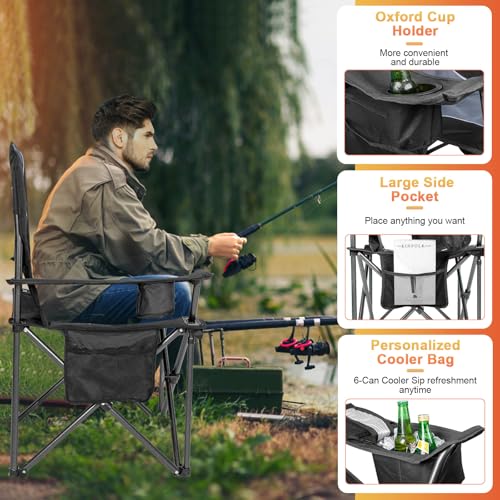 Romswi Oversized Camping Chairs,Heavy Duty Support 500 LBS,Padded Back & Arm Sport Chairs, Cup Holder Cooler Bag, Collapsi...