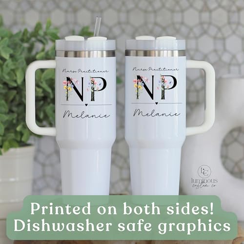 Personalized Nurse Practitioner NP Tumbler with Floral Letters & Custom Name – Stainless Steel Travel Mug – Graduation Gif...