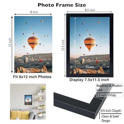 JCJMY 8x12 Picture Frame Black for Wall Hanging or Tabletop, Wall Mounting Horizontally or Vertically, 8 x 12 Wall Gallery...