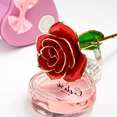 MNIEYU Gold Rose 24K Plated Gold Dipped Rose, Forever Preserved Red Rose Flowers with Stand,Romantic Gift for Valentine's ...