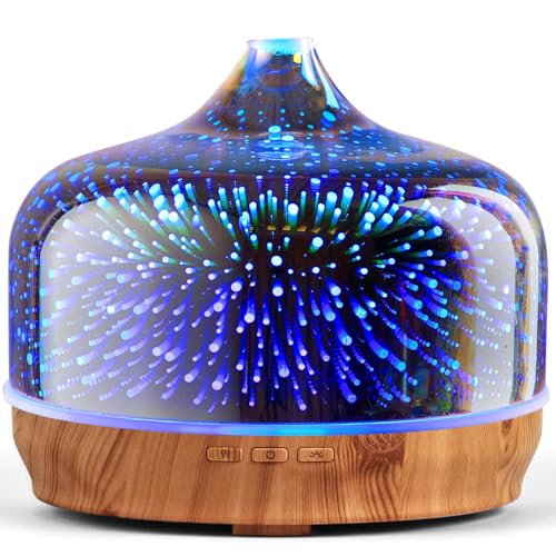 Porseme 500ml Glass Essential Oil Diffuser Aromatherapy Ultrasonic Cool Mist Humidifier 15-21 Running Hours Waterless Aut...