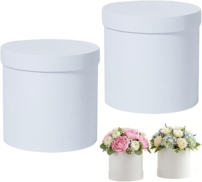 COHEALI Round Flower Box with Lid 5.51 Inch Diameter Floral Arrangement Box for Wedding Proposal Birthday Packaging Set of 2