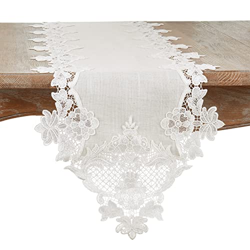 SARO LIFESTYLE Lace Border Table Runner – Floral Lace Table Linen for Dining, Special Occasions & Decorative Styling, 13"x39"