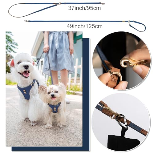 No Pull xs Dog Harness with Multifunction Dog Leash,Soft Adjustable No Choke Escape Proof Pet Harness Vest,Denim Blue,XXS