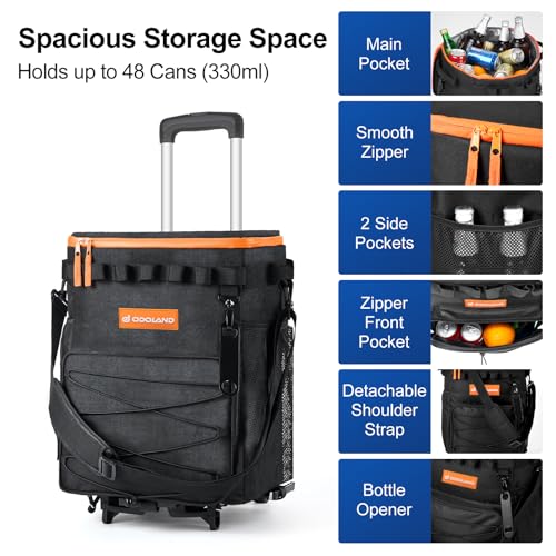 Odoland 72 Can Rolling Cooler Bag with Wheels & Handle, Collapsible Insulated Ice Chest for Beach, Camping & Tailgating - ...
