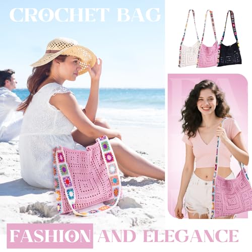 Crochet Beach Tote Bag Summer Vacation Hobo Tote Knit Bags for Women Mesh Woven Travel Crochet Purse Aesthetic Bag