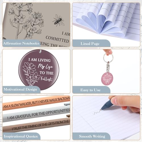 Mooliwe 72 Pcs/24 Set Positive Affirmation Gift Set Gratitude Notebooks with Pens Acrylic Keychains Small Bags Motivationa...