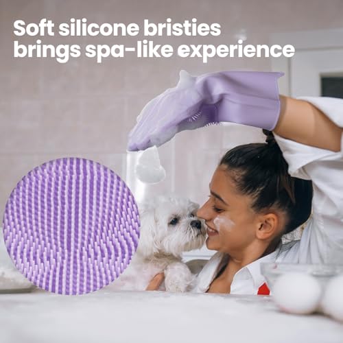 DELOMO Pet Grooming Gloves 1 Pair: Soft and Gentle Silicone Dog Washing Gloves - Bathing Scrubber Brush Mitt Grooming Shed...