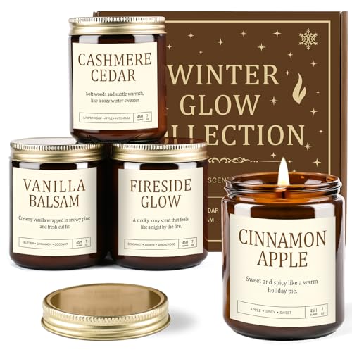 Scented Candles Gift Set for Women - 4 Pack Soy Candles for Home Scented, Long Lasting Winter Candle Set with Cashmere Ced...