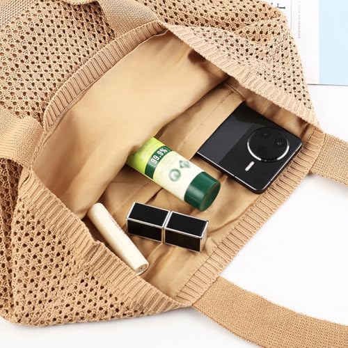 COOKOOKY Beach Bag with added lining Crochet Tote Bag for Women Shoulder Bag Hobo Casual Handbags Shopping Work Bag