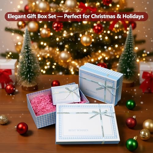 Giftilious Gift Boxes With Lids, Set of 3 Blue Gift Boxes For Presents, Elegant Present Boxes For Gifts, Assorted Gift Wra...