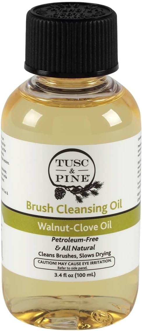 Tusc & Pine Brush Cleansing Oil - 100ml (3.4 Fl Oz) Walnut-Clove Oil Paint Brush Cleaner, Preserves Natural & Synthetic Br...