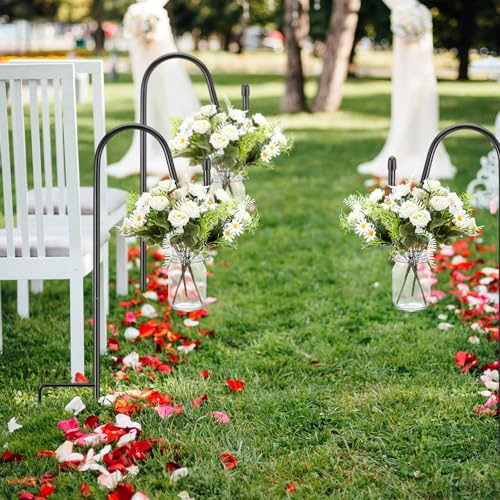 Thiccywoov 8 Sets Wedding Aisle Decoration Include 16 oz Rose Daisy Hanging Mason Jar 32 Shepherds Hooks Rustic Mason Jar ...