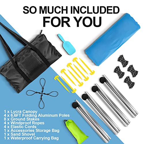 Buheco Beach Tent Pop Up Shade 10x10ft Beach Canopy Sun Shelter UPF50+ with 4 Foldable Poles-Portable Carrying Bag-Sand Sh...
