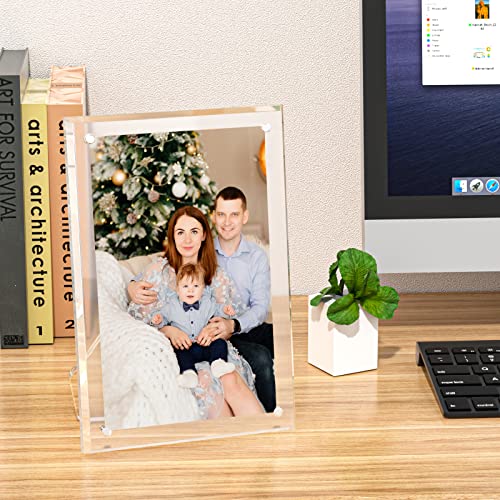 NIUBEE 4x6 Acrylic Picture Frame with Magnets - 2 Pack, Shatter-Resistant Floating Photo Frame for Tabletop, Modern Desk D...