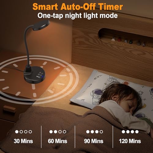15W LED Desk Lamp with USB Charging Ports – Dimmable Table Lamp with 3 Color Temps, 5 Brightness, 4 Timers, Flexible Goose...