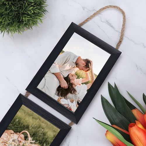QUTREY 4x6 Picture Frames Collage Black, 3 Openings 4 x 6 Vertical Hanging Photo Frames Display 4 by 6 inch Pictures for W...