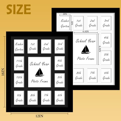 DUENPY 12x16 School Year Picture Frame K-12 Displays One 5x7 Photo and Twelve 2.5x3.5 Pictures Graduation Photo Collage Wa...