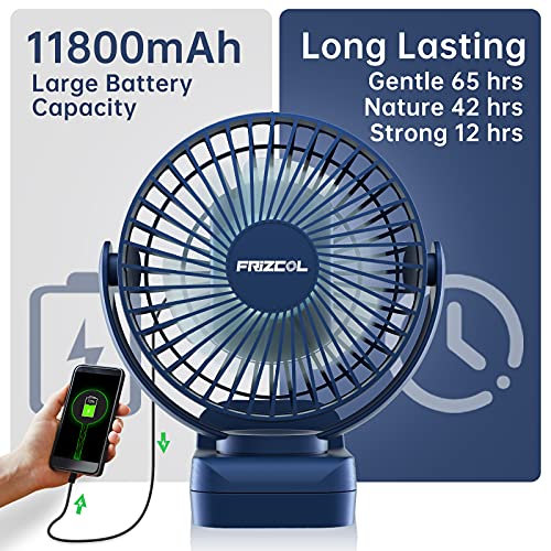 Clip on Fan 65 Hours Portable Desk Fan Rechargeable with LED Lights & Hooks 12000 Capacity Battery Operated Fan with Clips...