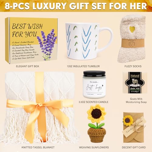 Gift Basket for Women,Birthday gifs, Blanket Set, Candles for Women, Get Well Soon Gifts, Sunflower Gift, Thanksgiving Gif...